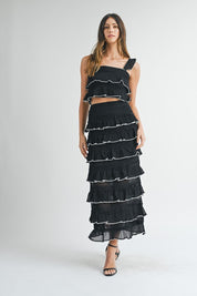 Black Tiered Ruffle Top & Skirt Set