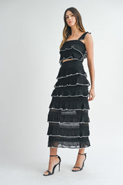 Black Tiered Ruffle Top & Skirt Set