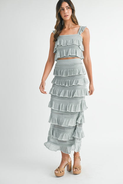 Blue Tiered Ruffle Top & Skirt Set