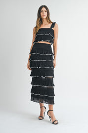 Black Tiered Ruffle Top & Skirt Set