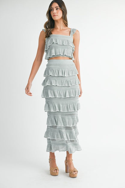 Blue Tiered Ruffle Top & Skirt Set