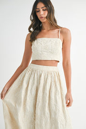 Cream Floral Tube Top & Midi Skirt