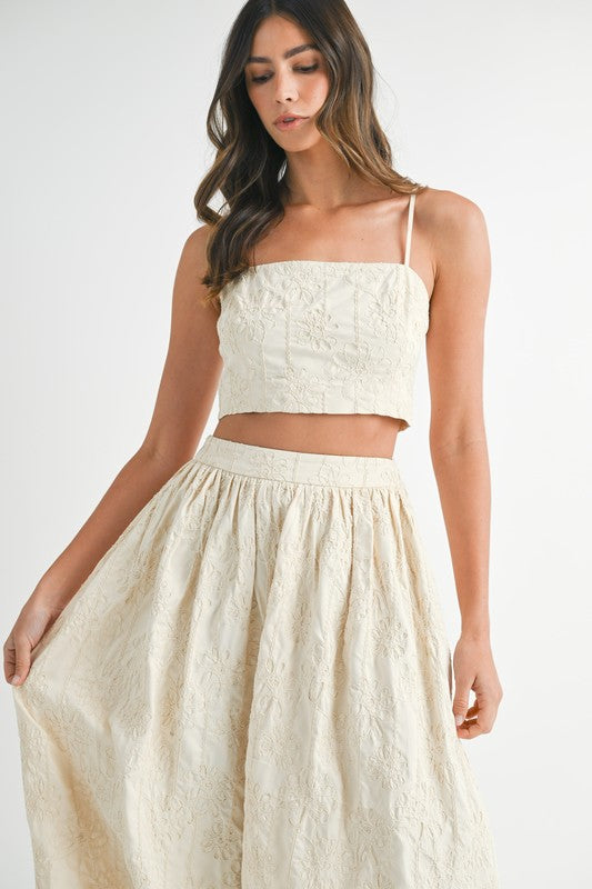 Cream Floral Tube Top & Midi Skirt