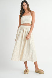Cream Floral Tube Top & Midi Skirt