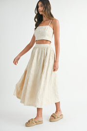 Cream Floral Tube Top & Midi Skirt