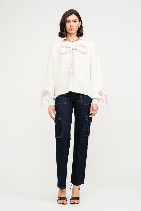 Off White Braided Bow Sweater