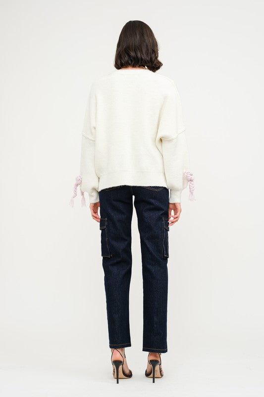 Off White Braided Bow Sweater