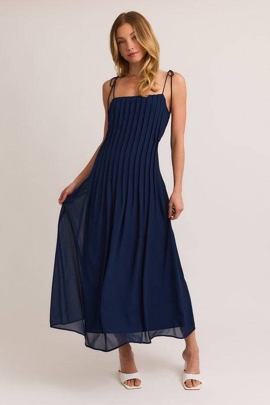 Navy Tie Shoulder Maxi Dress