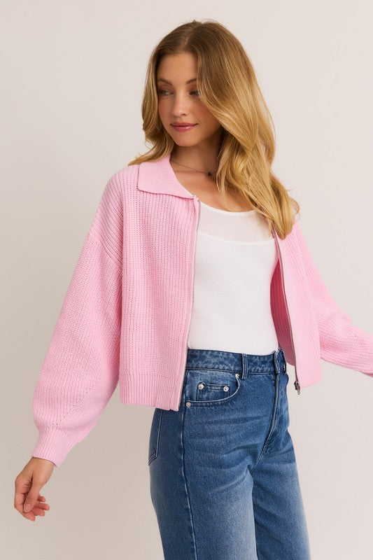 Pink Zip-up Cardigan