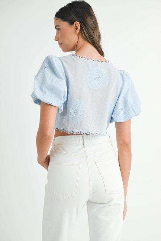 Blue Embroidered Top