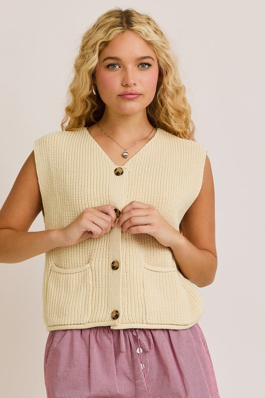 Cream Button Down Sweater Vest