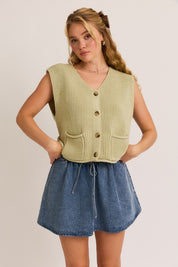Green Button Down Sweater Vest