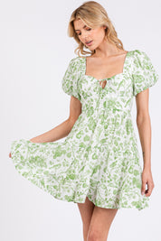Sage Puff Sleeve Tea Party Mini Dress