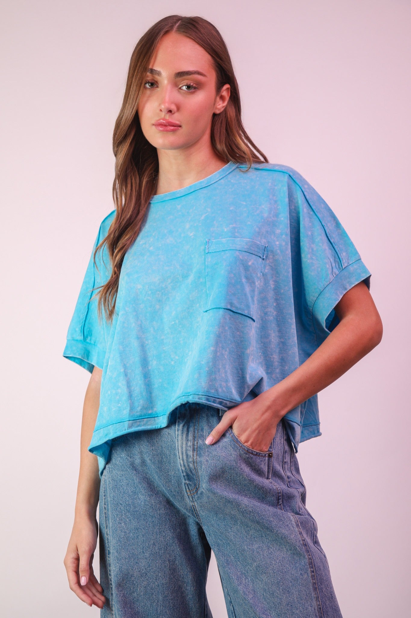 Blue Mineral Washed Oversized Top