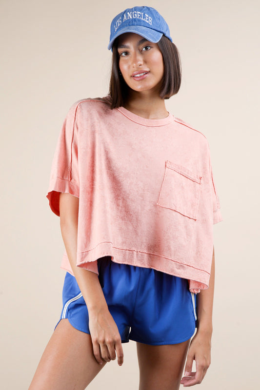 Peach Mineral Washed Oversized Top