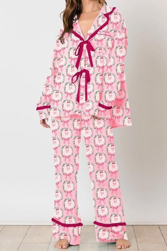 Pink Christmas Printed Pajama Set