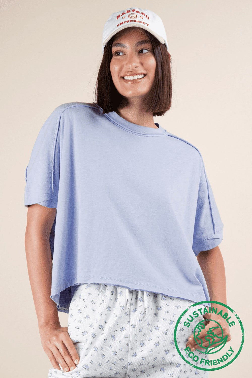 Blue Oversized Crop Comfy Top