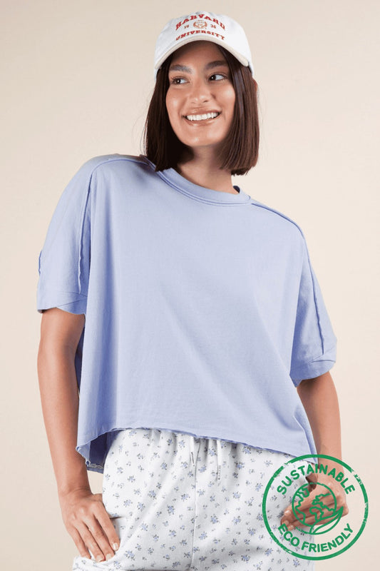 Blue Oversized Crop Comfy Top