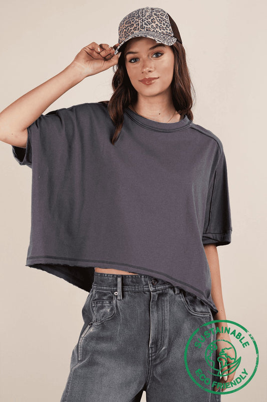 Charcoal Oversized Crop Comfy Top