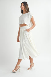 Cream Crop Top & Midi Skirt Set