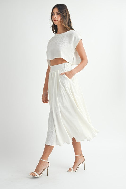 Cream Crop Top & Midi Skirt Set