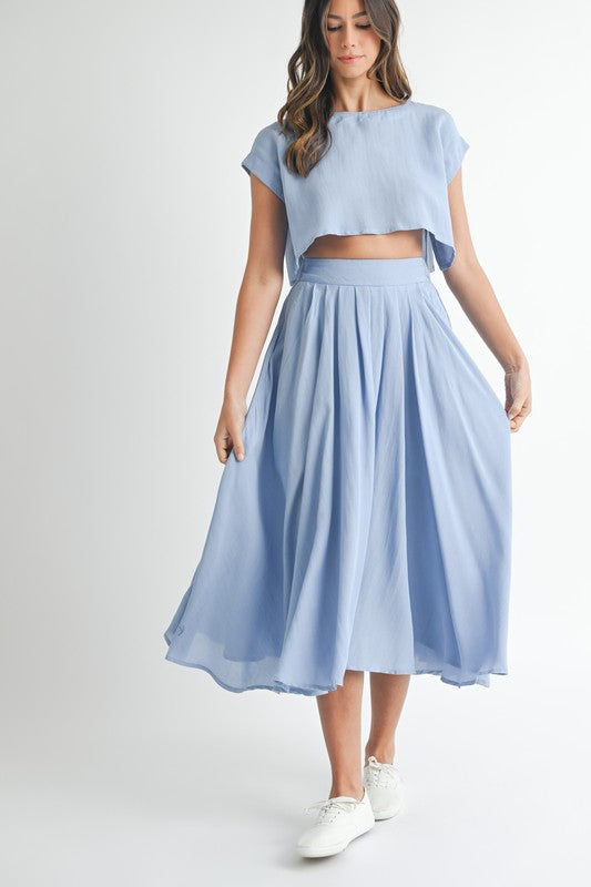 Blue Crop Top & Midi Skirt Set