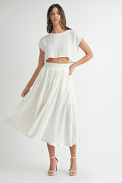 Cream Crop Top & Midi Skirt Set