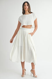 Cream Crop Top & Midi Skirt Set