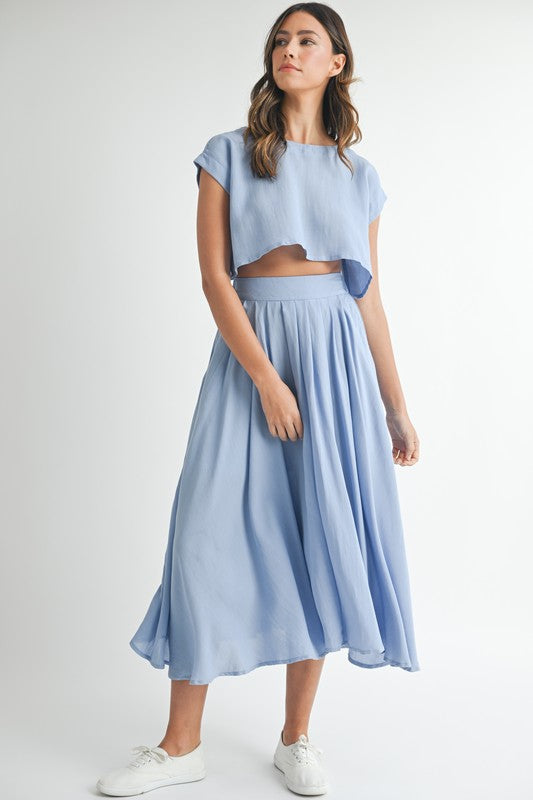 Blue Crop Top & Midi Skirt Set