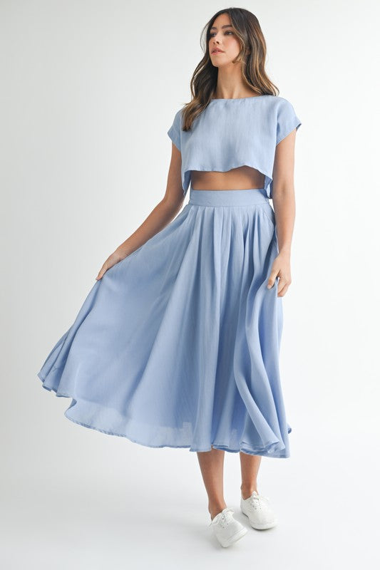 Blue Crop Top & Midi Skirt Set