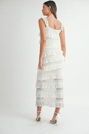 All White Tiered Ruffle Top & Skirt Set
