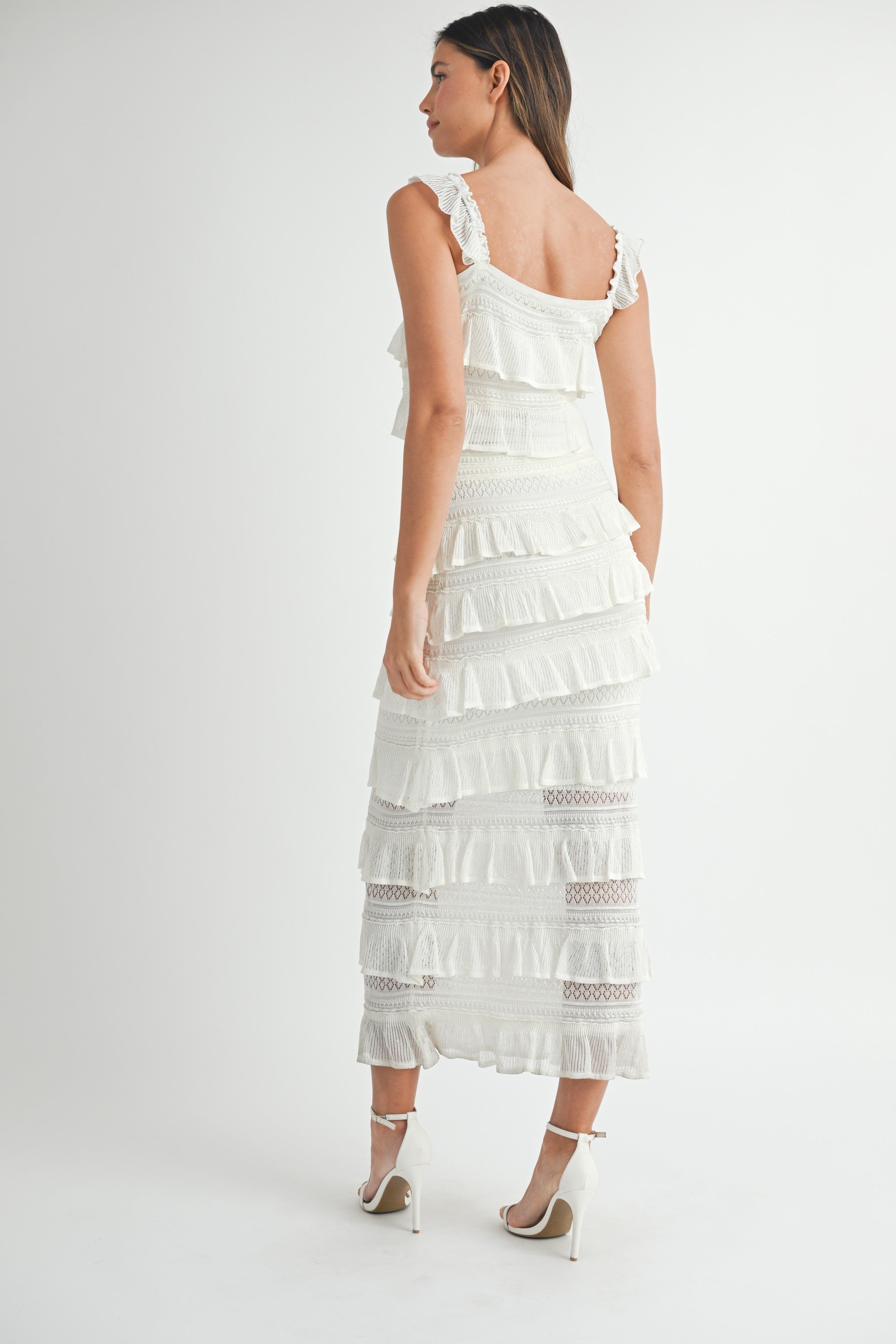 All White Tiered Ruffle Top & Skirt Set