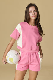 Pink Taylor Contrast French Terry Set