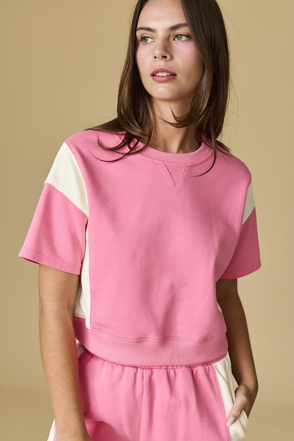 Pink Taylor Contrast French Terry Set