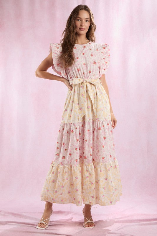 Pink & Yellow Floral Maxi Dress