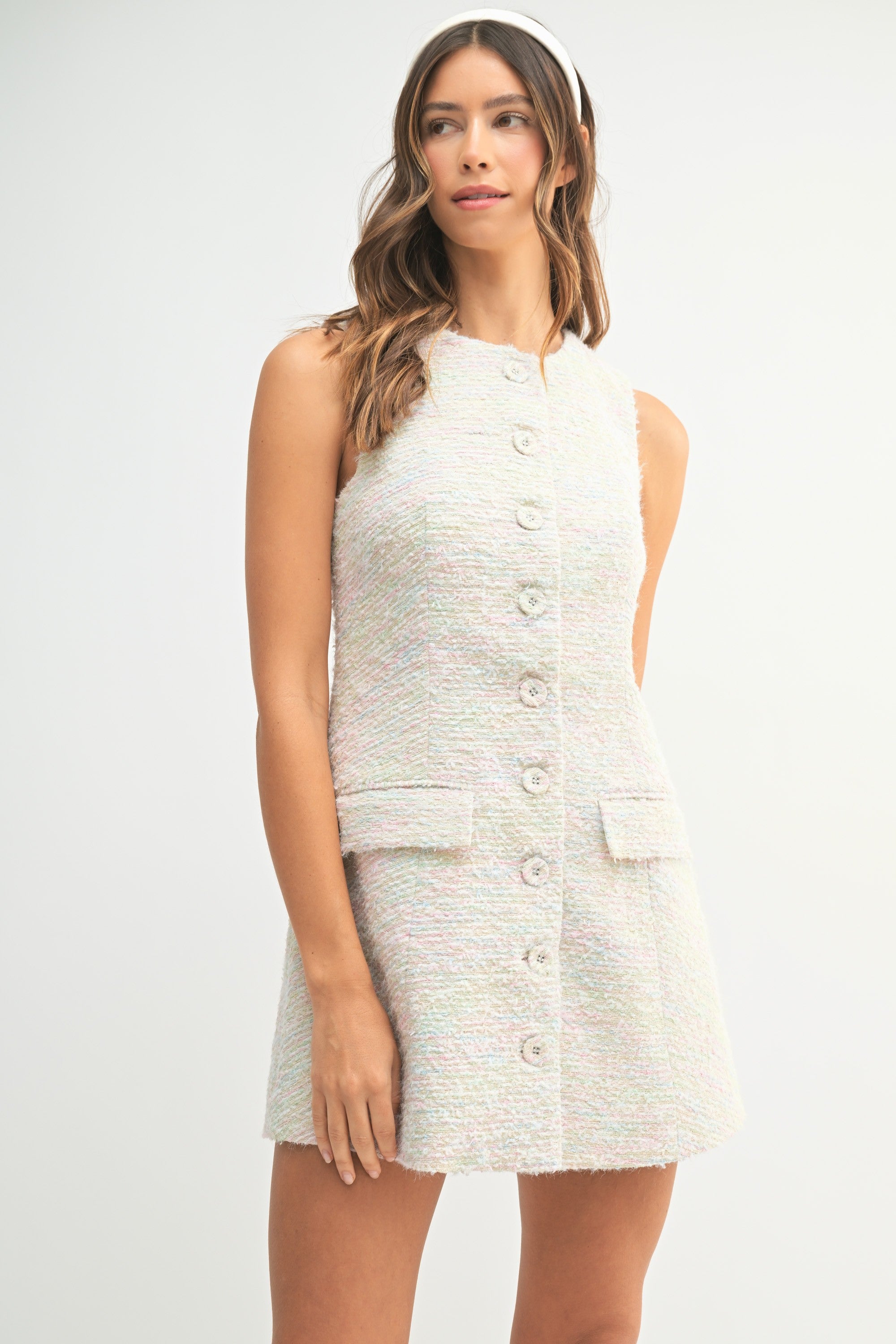 Pink Tweed Button Down Dress