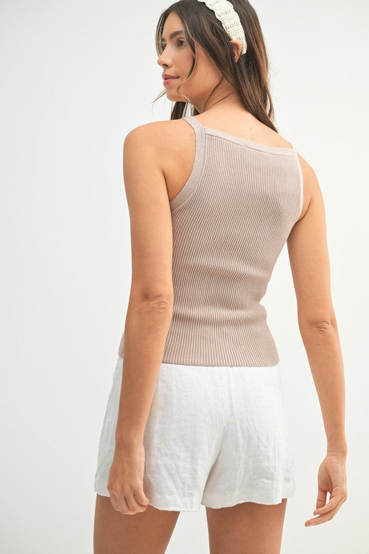 Taupe Ribbed Knit Tank Top