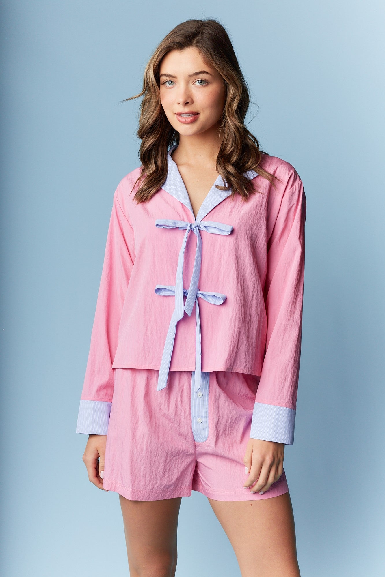 Pink & Pinstripe Front Tie Set