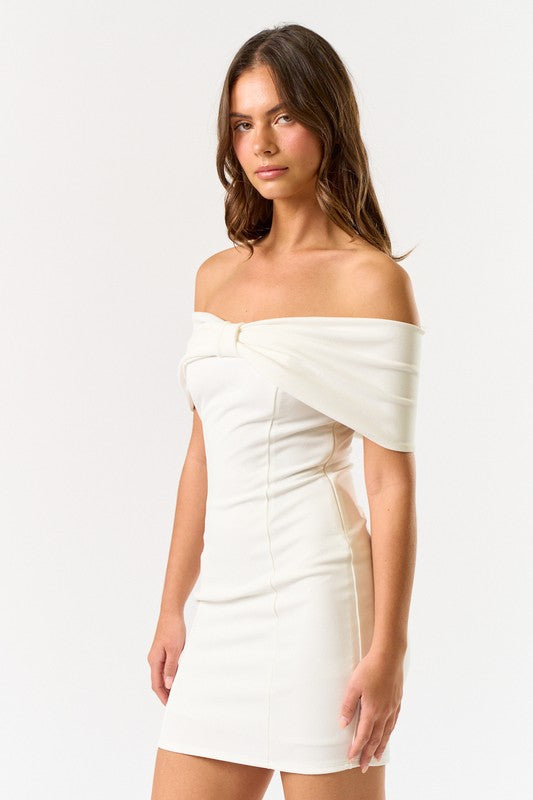 Oversized Bow Off Shoulder Mini Dress