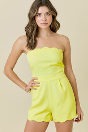 Yellow Strapless Scalloped Romper