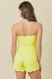 Yellow Strapless Scalloped Romper