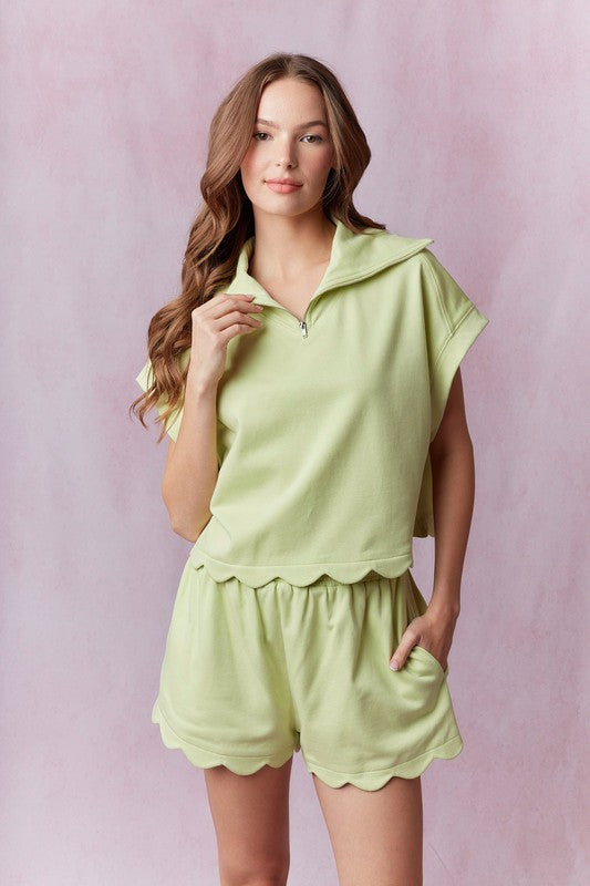 Lime Green Scallop Zip Up