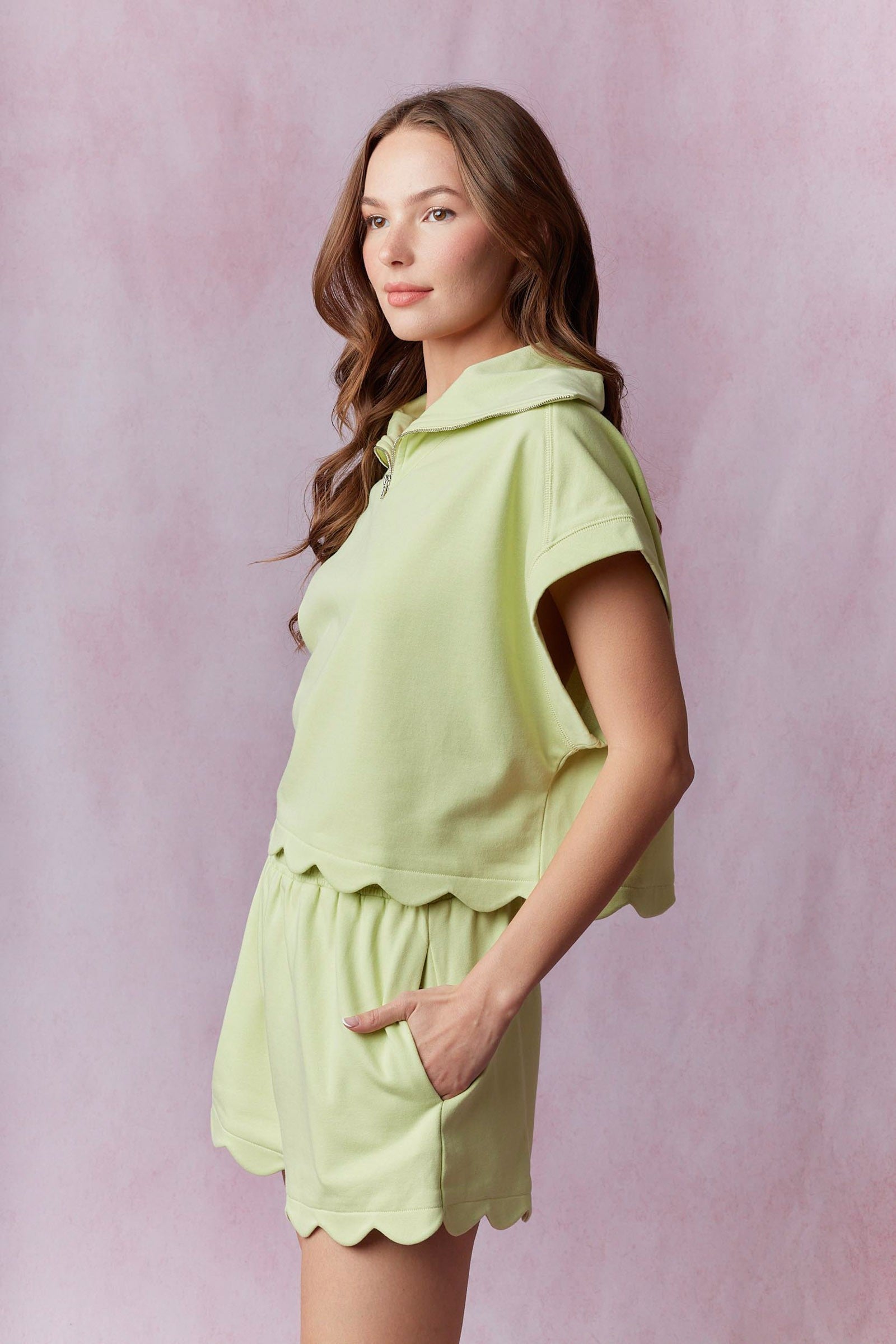 Lime Green Scallop Zip Up