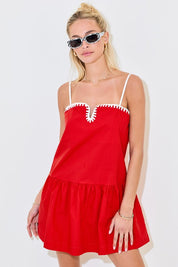 Red Drop Waist Dress & Knotted Edge Detail