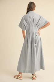 Blue Button Front Striped Dress