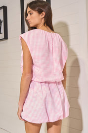 Pink Gingham Crop Balloon Top