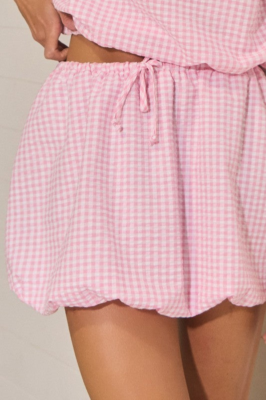 Pink Gingham Bubble Mini Skirt