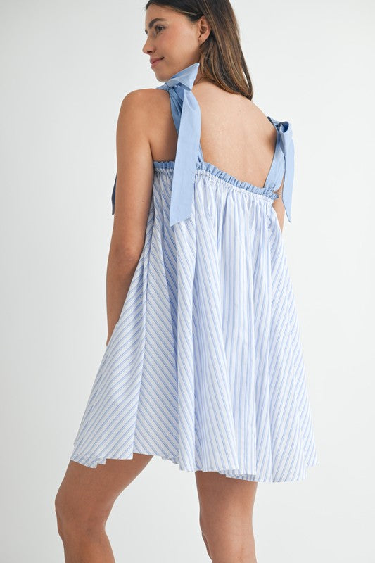 White & Blue Stripe Mini Dress