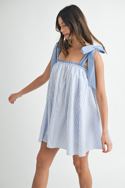 White & Blue Stripe Mini Dress