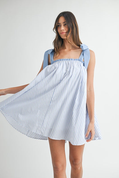 White & Blue Stripe Mini Dress